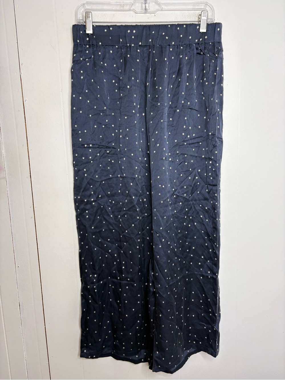 Marine Layer Pants Womens Medium Pull On Wide Leg Silk Star Print Navy Light